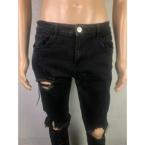 Crysp Denim Men Black Denim Distressed Jeans Size 36 - Picture 2 of 12